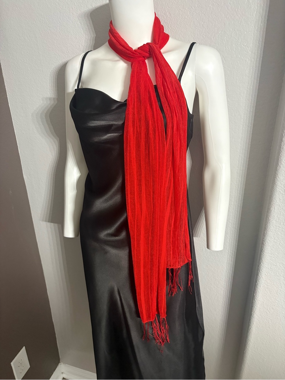 Elegant Red Lightweight Women's Scarf - Versatile Draping Accessory